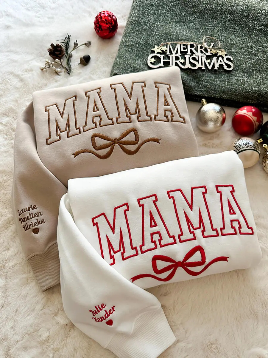 Custom Bow College Mama Embroidered Sweatshirt
