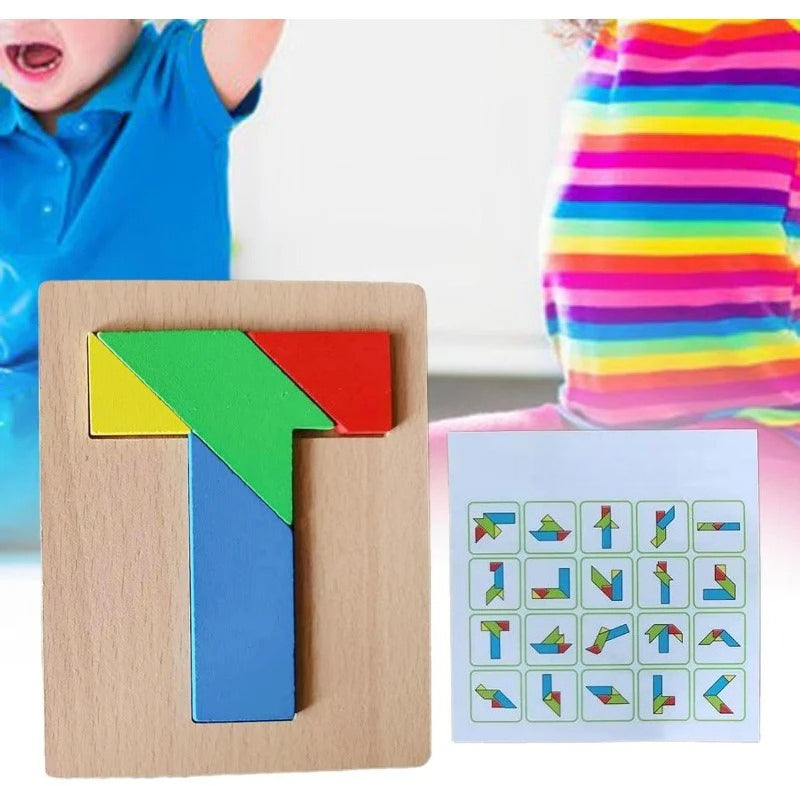 Wooden T-Shaped Tangram Puzzle Toy