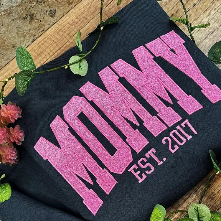 Custom Embroidered Applique Glitter Mama Sweatshirt