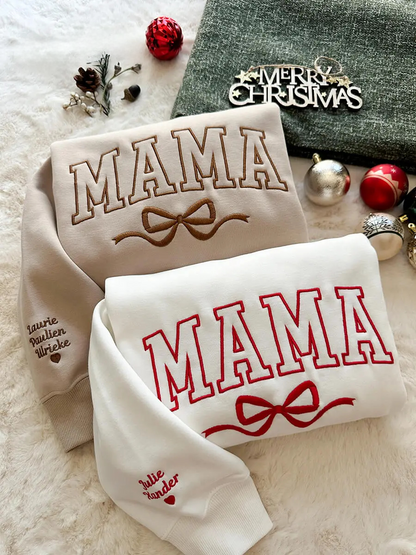 Custom Bow College Mama Embroidered Sweatshirt