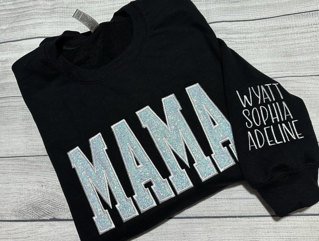 Custom Embroidered Applique Glitter Mama Sweatshirt