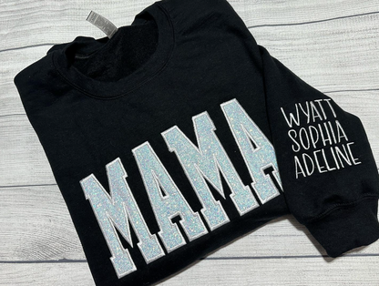 Custom Embroidered Applique Glitter Mama Sweatshirt