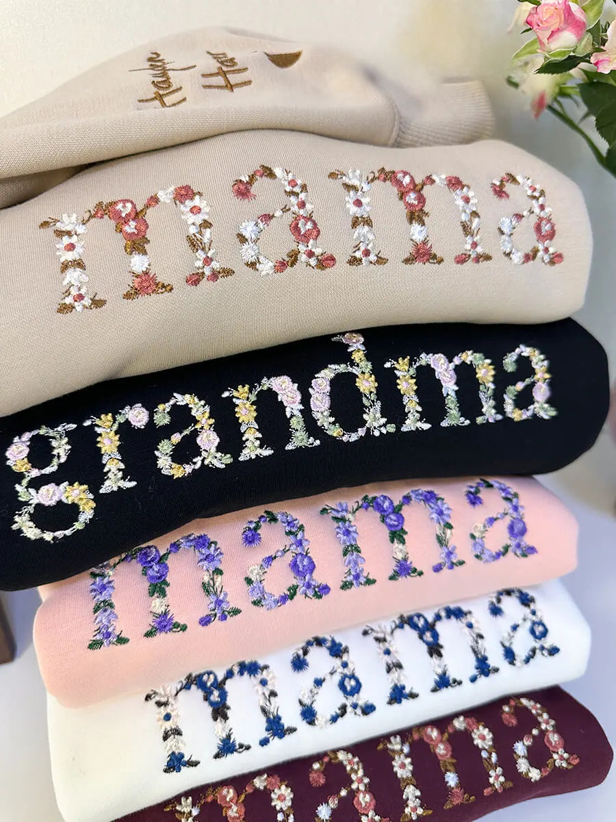 Custom Embroidered Floral Mama Sweatshirt