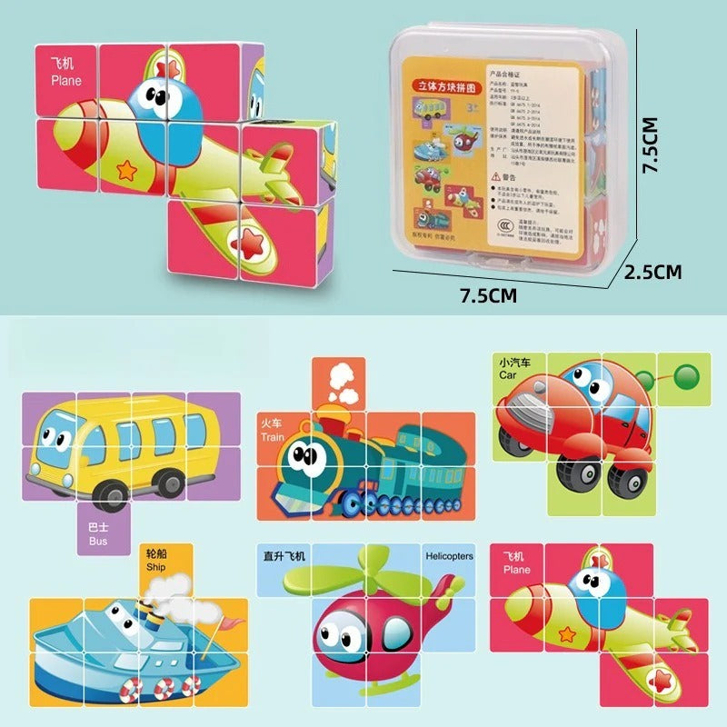 6-in-1 Wooden Puzzle Cube Set for Toddlers