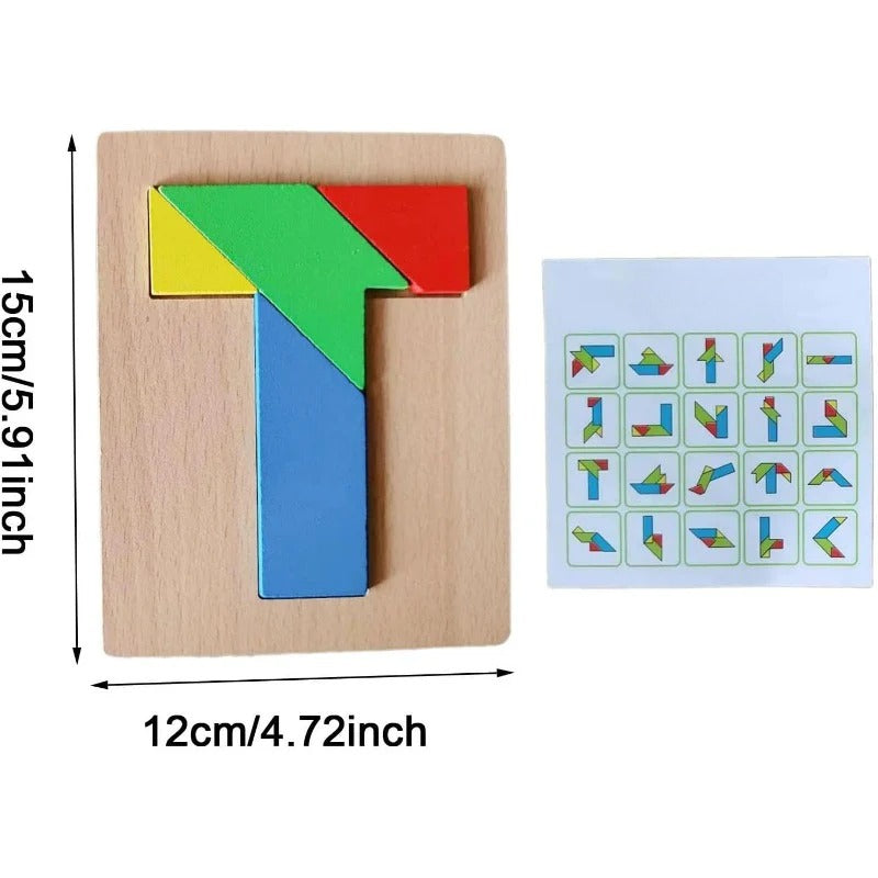 Wooden T-Shaped Tangram Puzzle Toy