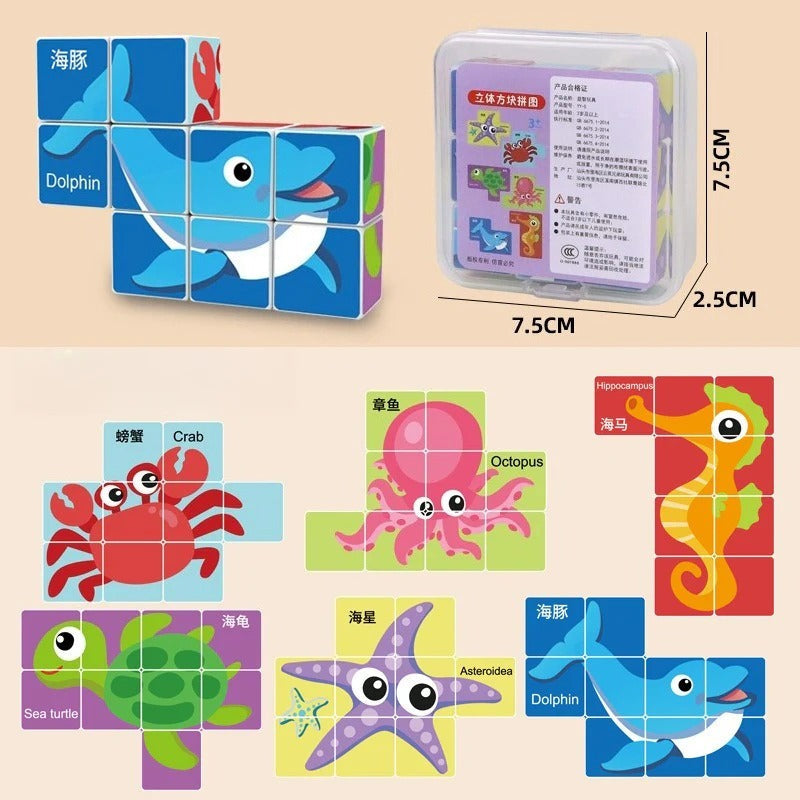 6-in-1 Wooden Puzzle Cube Set for Toddlers