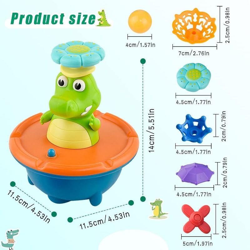 Crown Splash Crocodile LED Bath Fountain Toy – 6 Spray Caps & Spinning Light Show