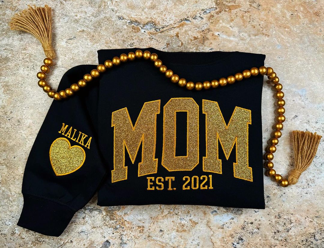 Custom Embroidered Applique Glitter Mama Sweatshirt