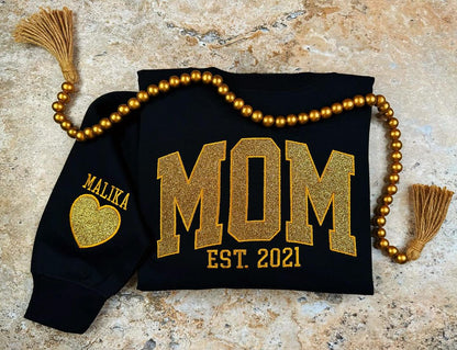 Custom Embroidered Applique Glitter Mama Sweatshirt