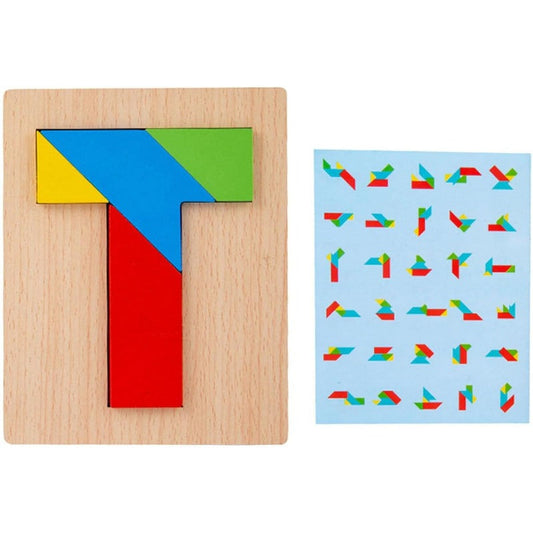 Wooden T-Shaped Tangram Puzzle Toy
