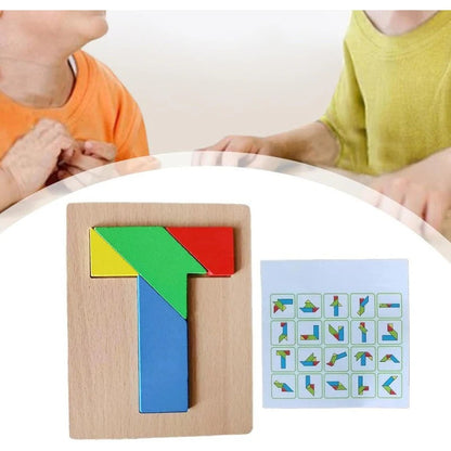 Wooden T-Shaped Tangram Puzzle Toy