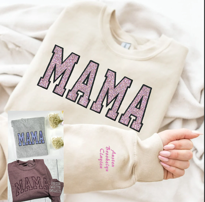 Custom Embroidered Applique Glitter Mama Sweatshirt