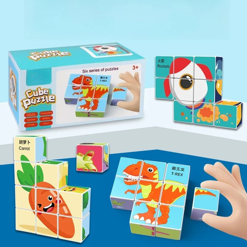 6-in-1 Wooden Puzzle Cube Set for Toddlers