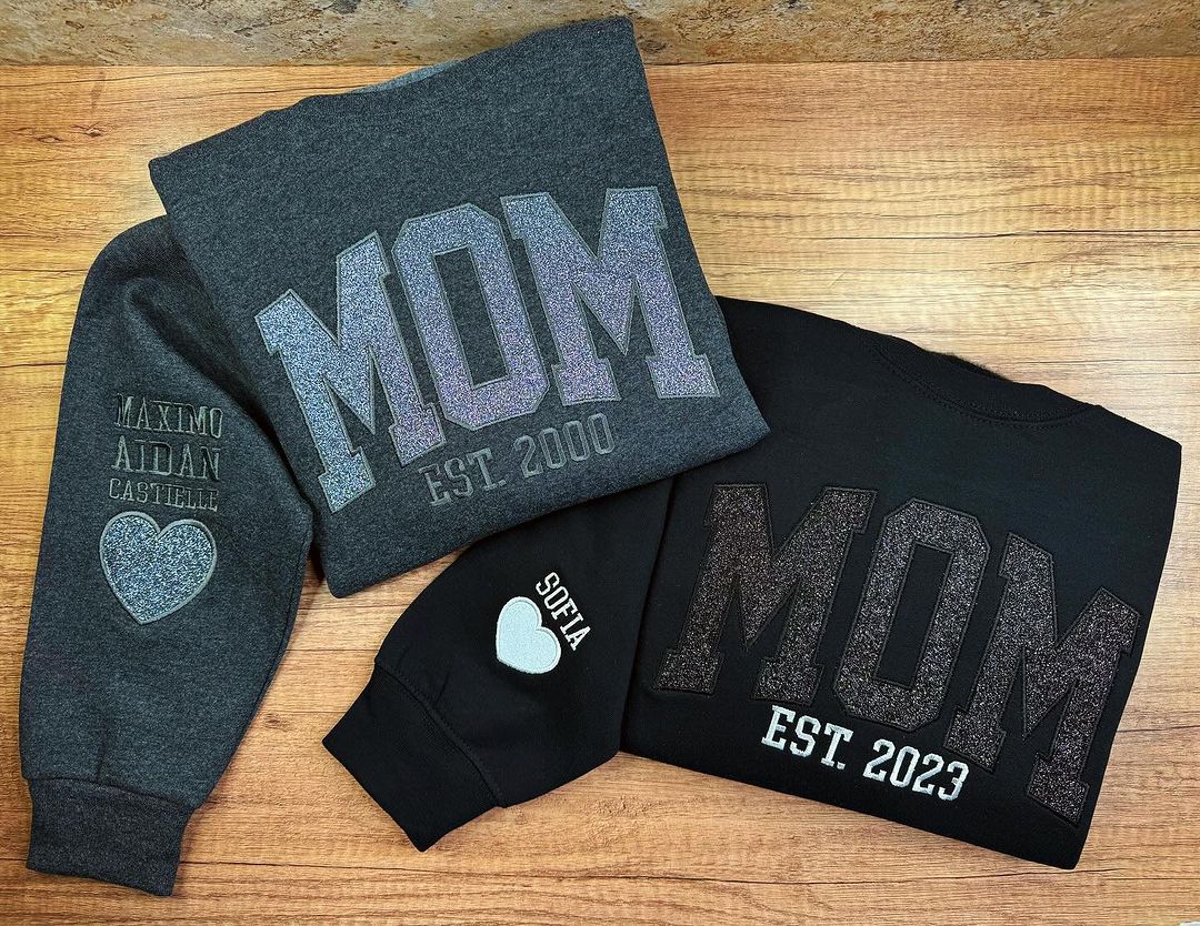 Custom Embroidered Applique Glitter Mama Sweatshirt