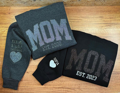 Custom Embroidered Applique Glitter Mama Sweatshirt