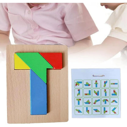 Wooden T-Shaped Tangram Puzzle Toy